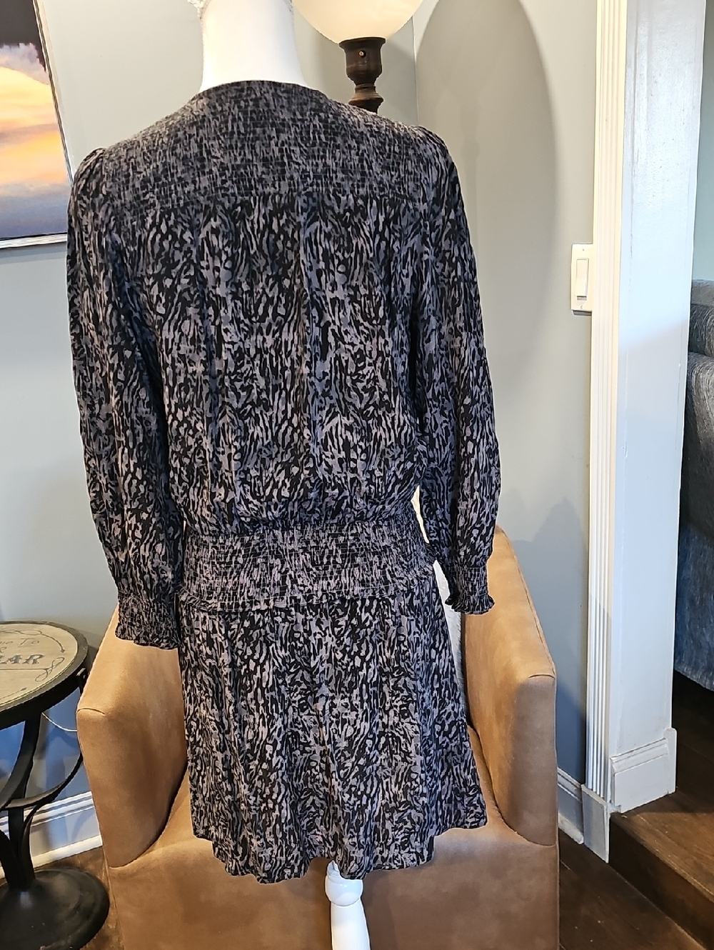 Rails Zana Abstract Animal Print Long Sleeve Mini Dress Sz M In Charcoal - Picture 8 of 10